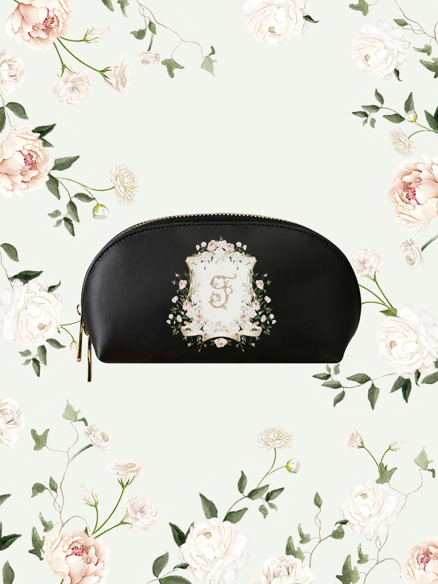 Blush Crest Black Makeup Bag | Bridal by Emily Mayne Studio x ALEPEL