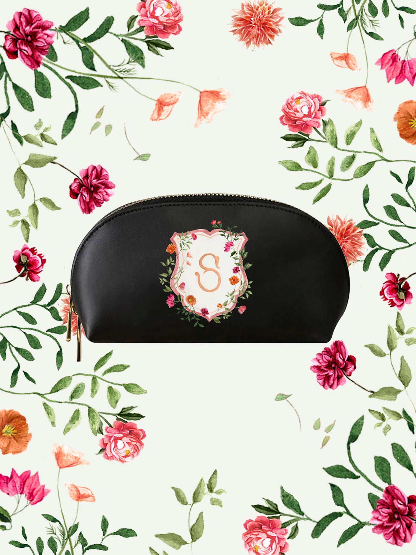 Bougainvillea Crest Black Makeup Bag | Bridal by Emily Mayne Studio x ALEPEL