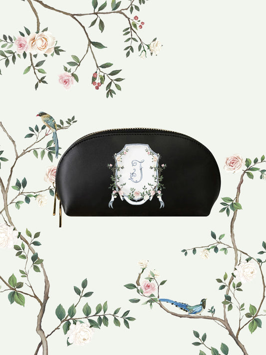 Chinoiserie Crest Black Makeup Bag | Bridal by Emily Mayne Studio x ALEPEL