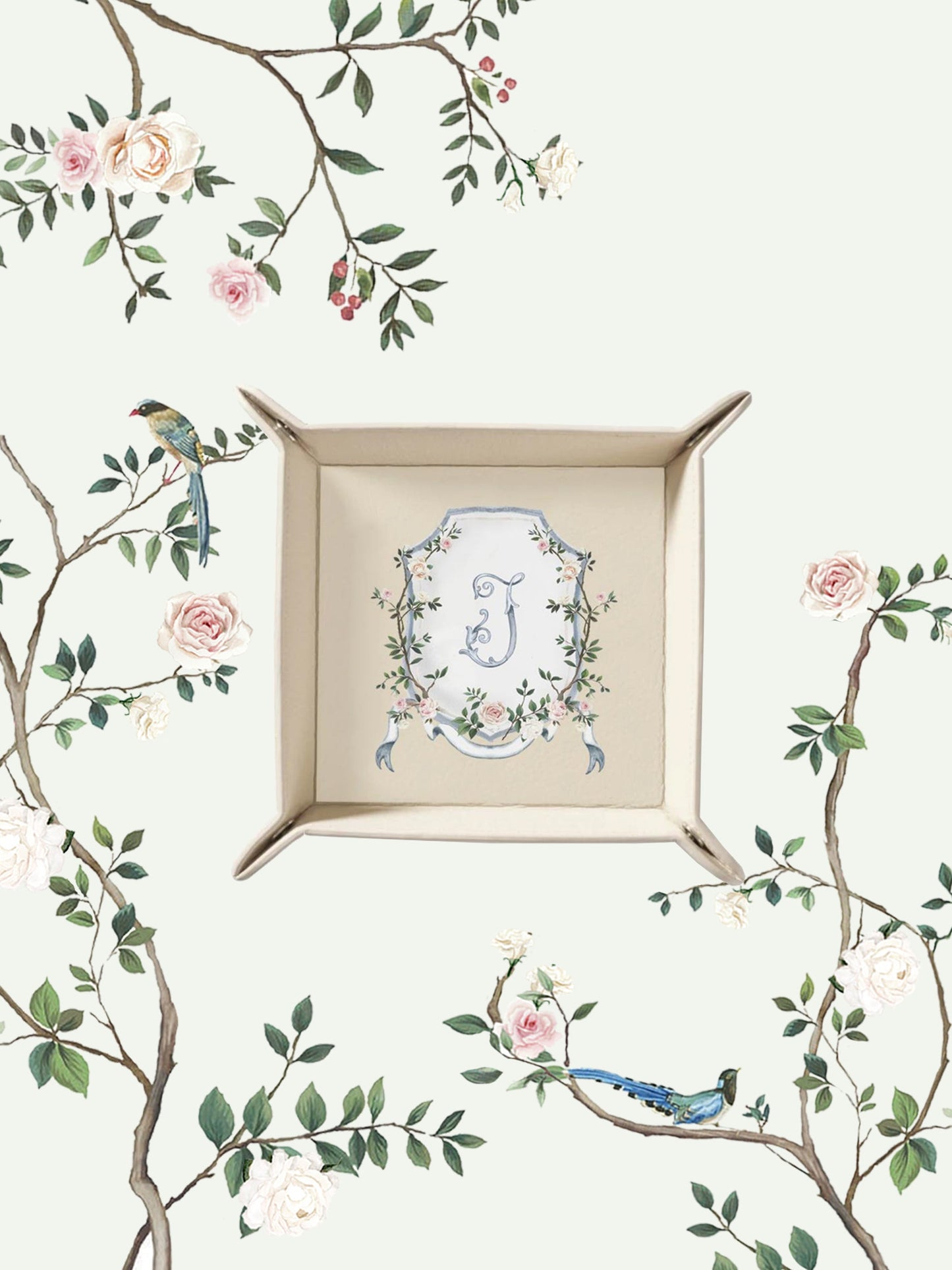Chinoiserie Crest Beige Tray | Bridal by Emily Mayne Studio x ALEPEL