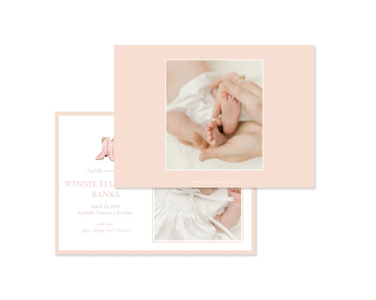 Classic Pink Boots Landscape Birth Announcement