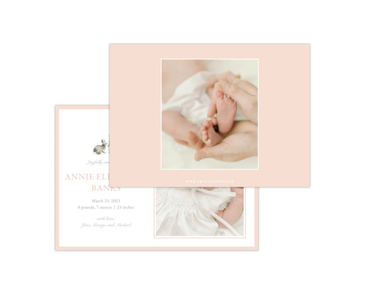 Classic Pink Bunnies Landscape Birth Announcement