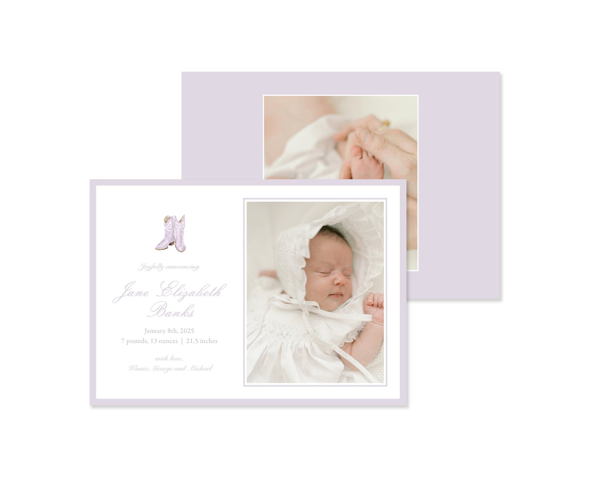 Lavender Boots Landscape Birth Announcement