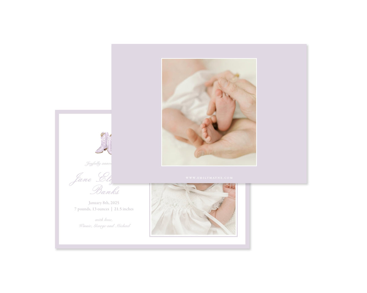 Lavender Boots Landscape Birth Announcement