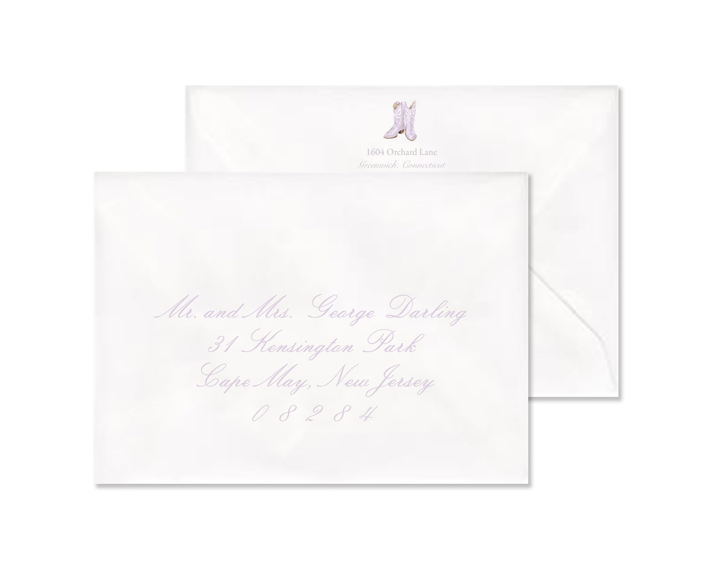 Lavender Boots Landscape Birth Announcement