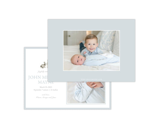 Classic Blue Bunnies Landscape Birth Announcement