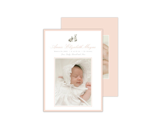 Classic Pink Bunnies Birth Announcement