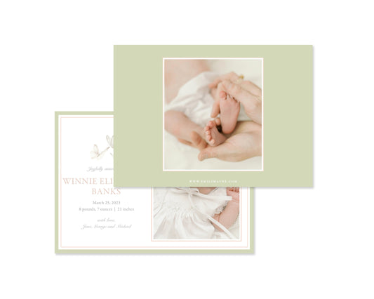 Green and Pink Butterflies Landscape Birth Announcement