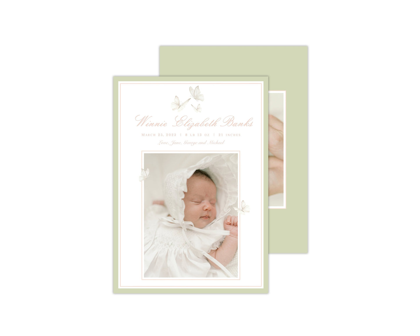 Green and Pink Butterflies Birth Announcement