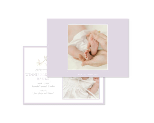 Lavender Butterflies Landscape Birth Announcement