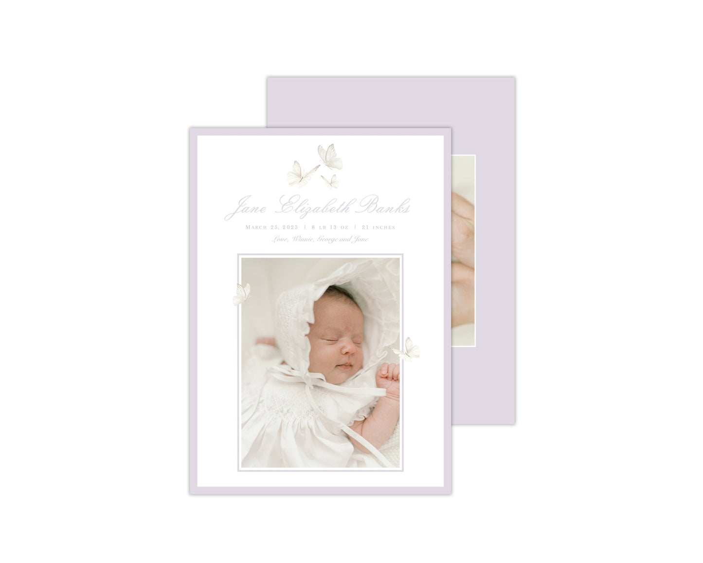 Lavender Butterflies Birth Announcement
