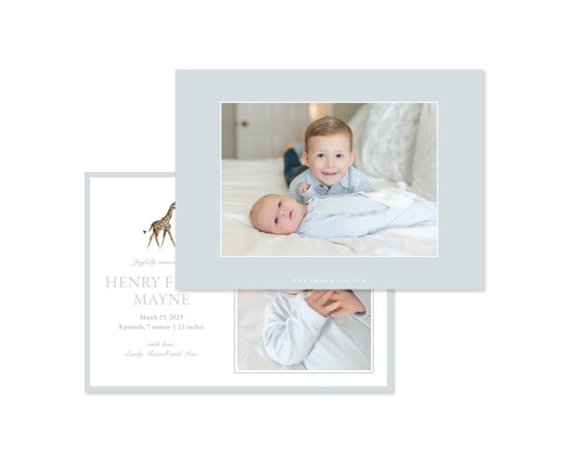 Classic Blue Giraffe Landscape Birth Announcement