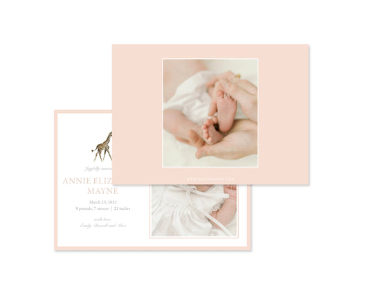Classic Pink Giraffe Landscape Birth Announcement