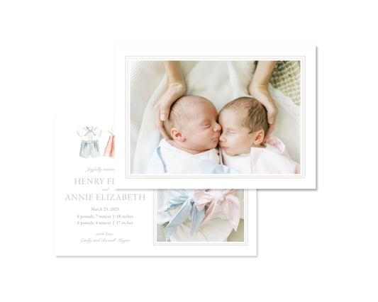 Classic Twins Heirloom Suits Landscape Birth Announcement