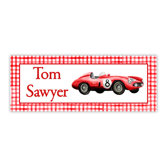 Red Race Car Water Resistant Labels