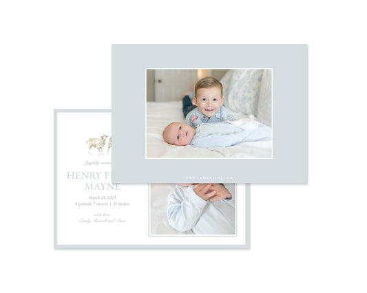 Classic Blue Sheep Landscape Birth Announcement