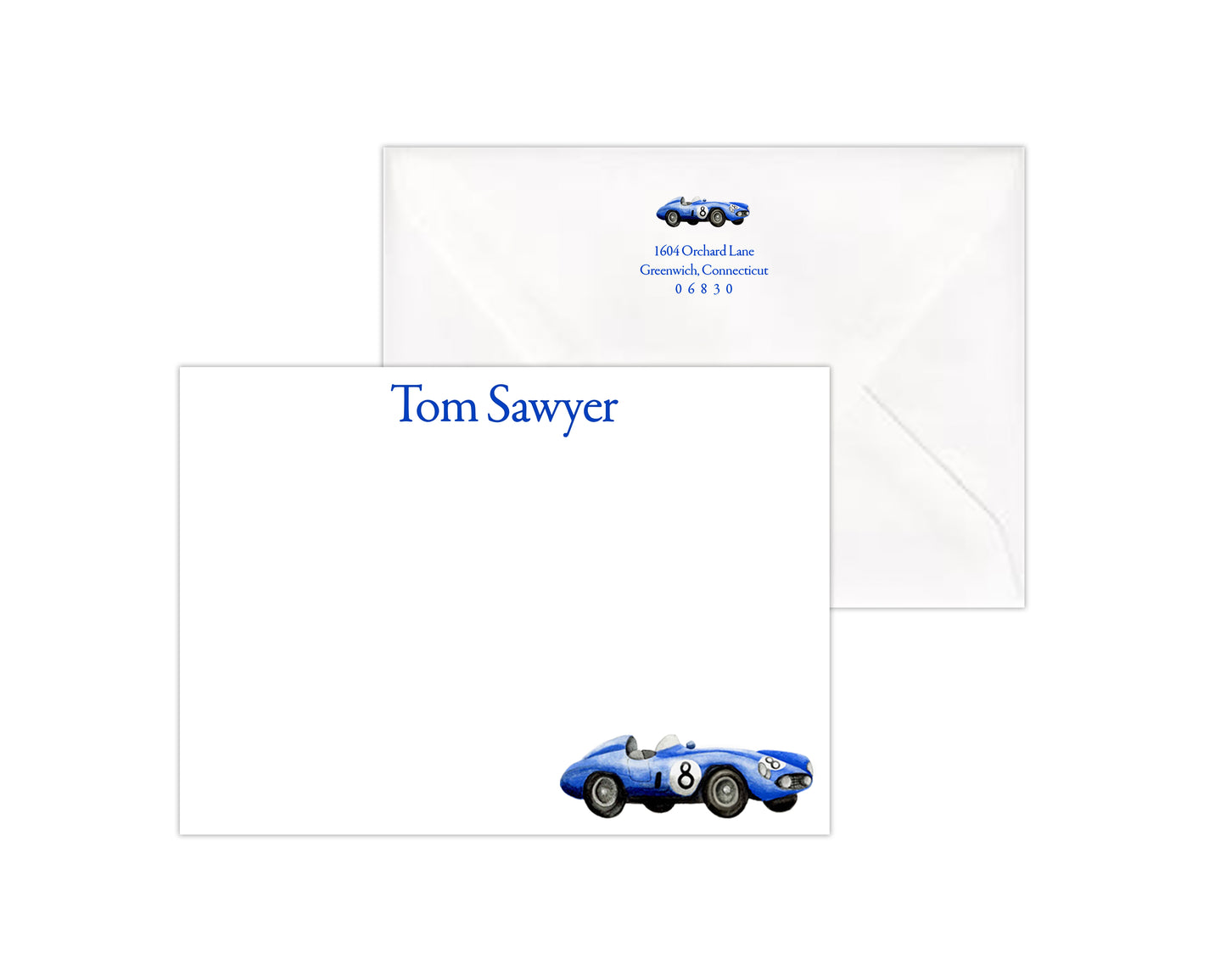 Blue Race Car Stationery Set