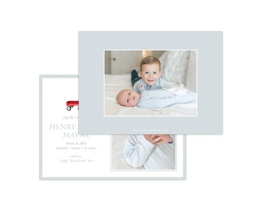 Classic Blue Wagon Landscape Birth Announcement