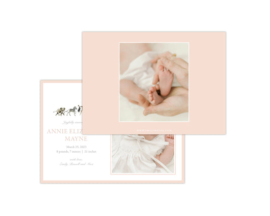Classic Pink Zoo Landscape Birth Announcement