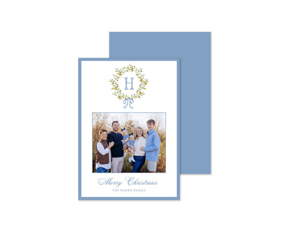 Abundance Crest Personalized Christmas Cards - Blue