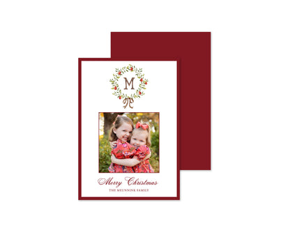Abundance Crest Personalized Christmas Cards - Crimson