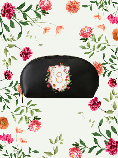 Bougainvillea Crest Black Makeup Bag | Bridal by Emily Mayne Studio x ALEPEL