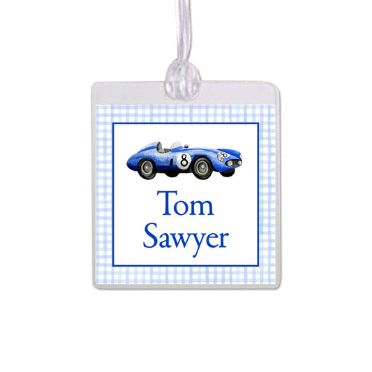 Blue Race Car Bag Tag