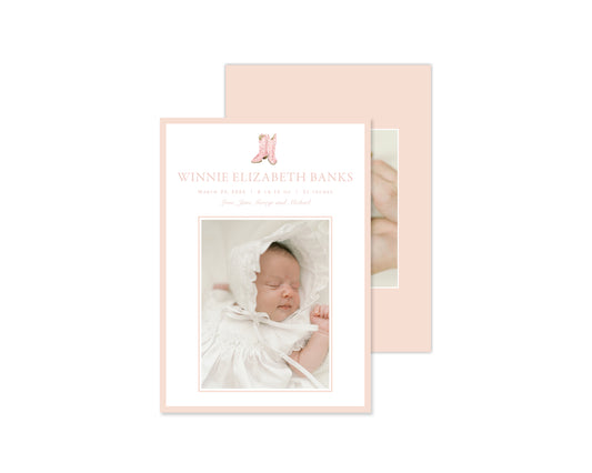 Classic Pink Boots Birth Announcement