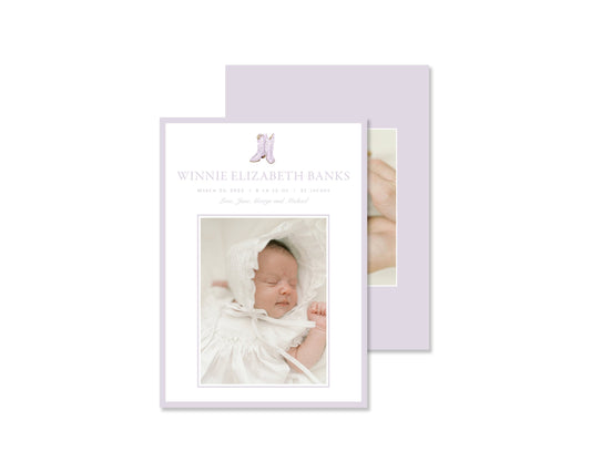 Lavender Boots Birth Announcement