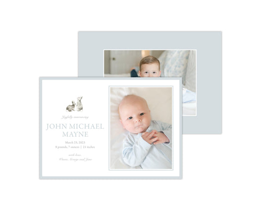 Classic Blue Bunnies Landscape Birth Announcement