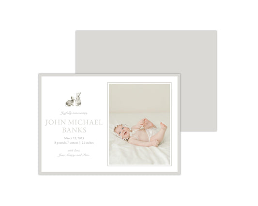 Gender Neutral Bunnies Landscape Birth Announcement