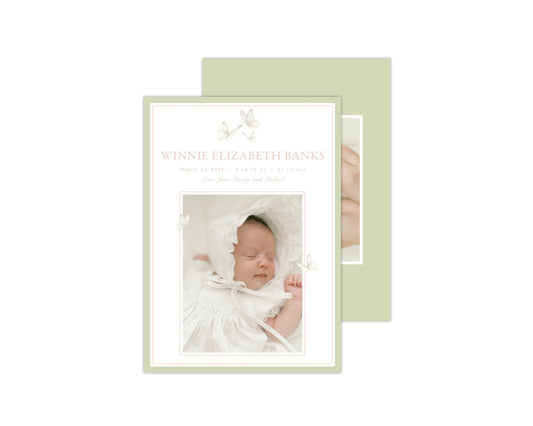 Green and Pink Butterflies Birth Announcement
