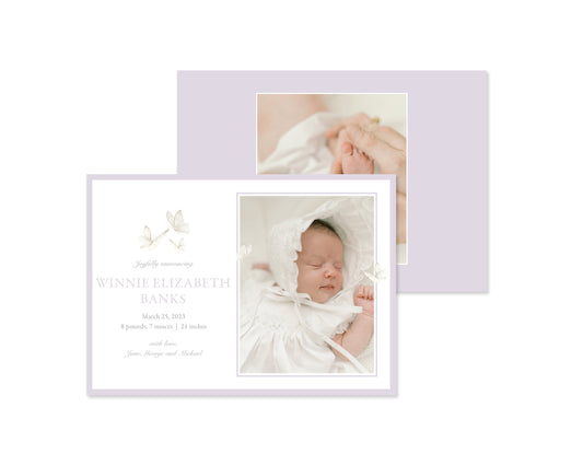 Lavender Butterflies Landscape Birth Announcement
