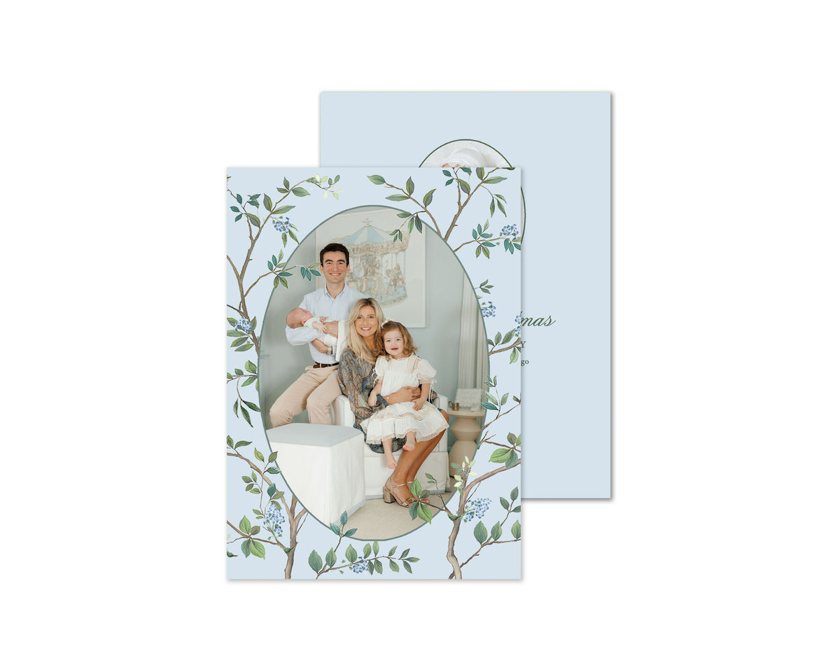 Chinoiserie Personalized Christmas Cards - Blue