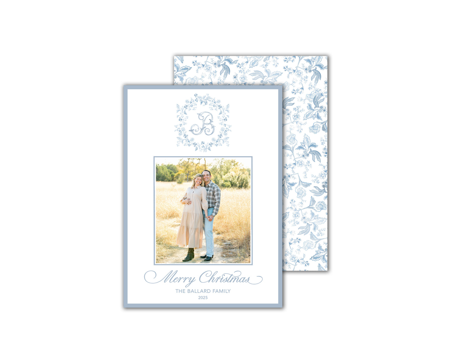 Fleur Crest Christmas Cards - Blue