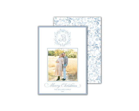 Fleur Crest Christmas Cards - Blue