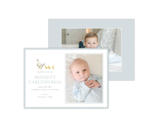 Classic Blue Ducklings Landscape Birth Announcement
