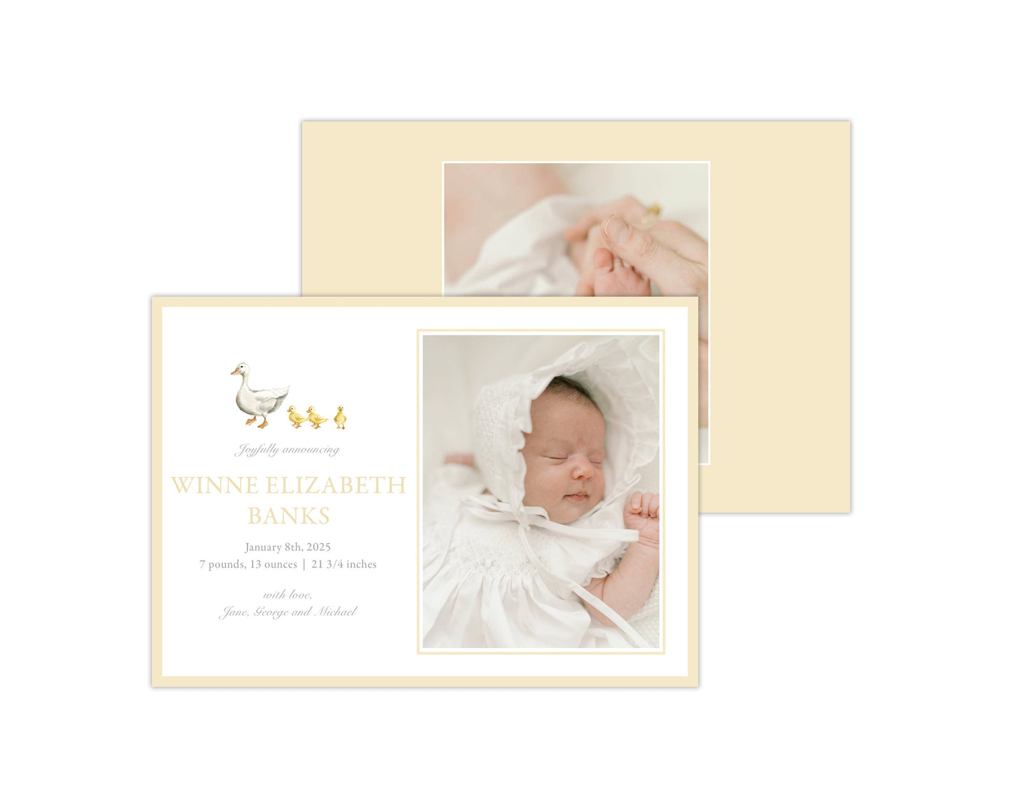 Classic Yellow Ducklings Landscape Birth Announcement