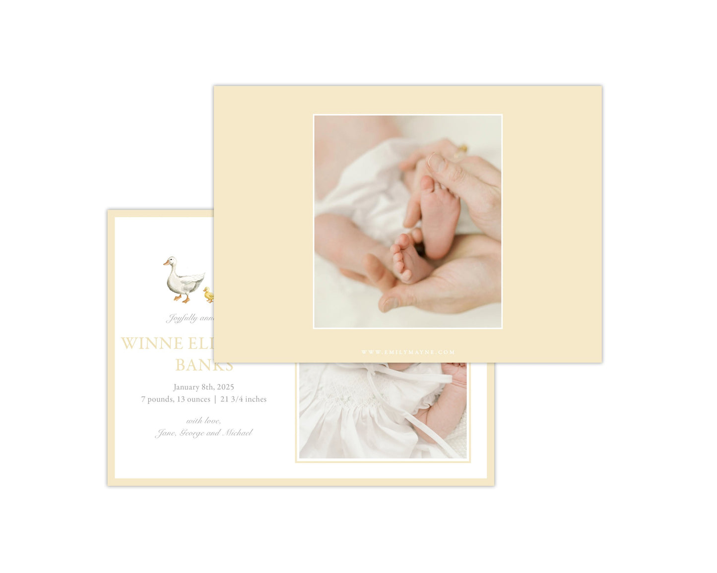 Classic Yellow Ducklings Landscape Birth Announcement