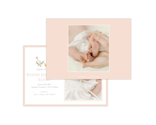 Classic Pink Ducklings Landscape Birth Announcement