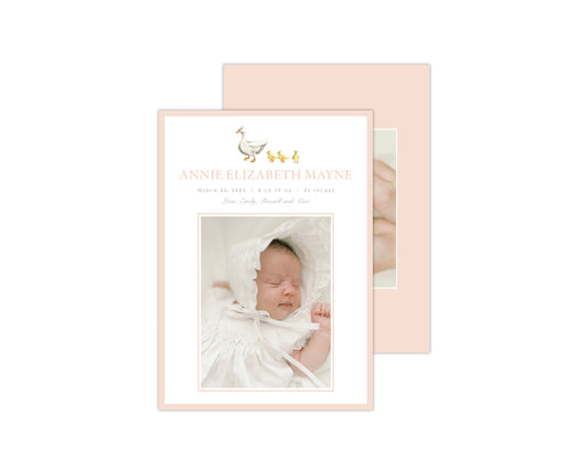 Classic Pink Ducklings Birth Announcement