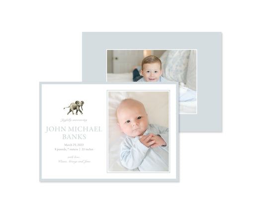 Classic Blue Elephants Landscape Birth Announcement