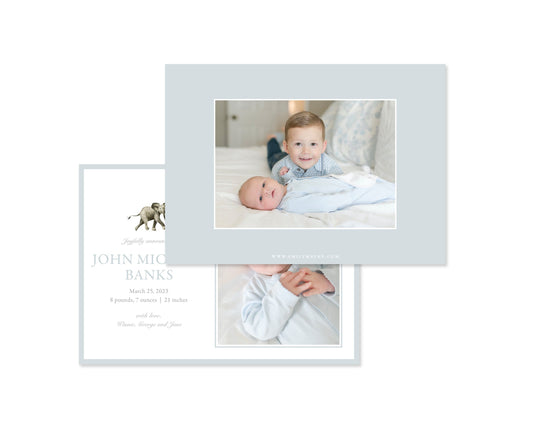 Classic Blue Elephants Landscape Birth Announcement