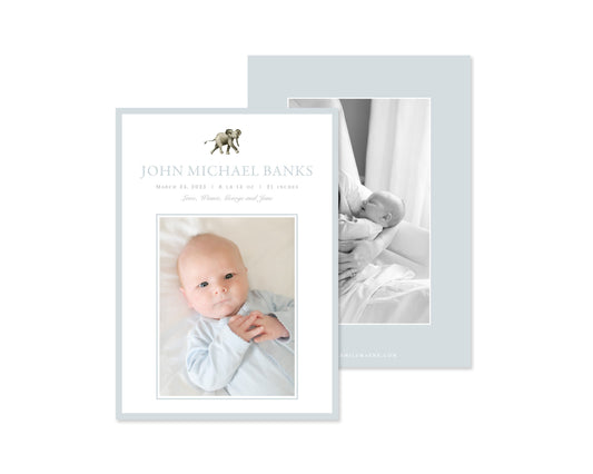 Classic Blue Elephants Birth Announcement