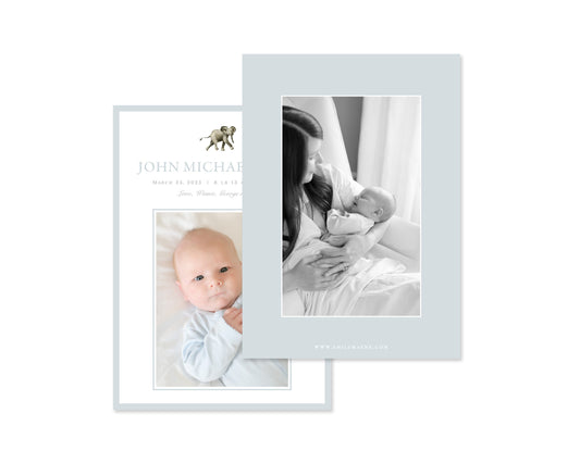 Classic Blue Elephants Birth Announcement