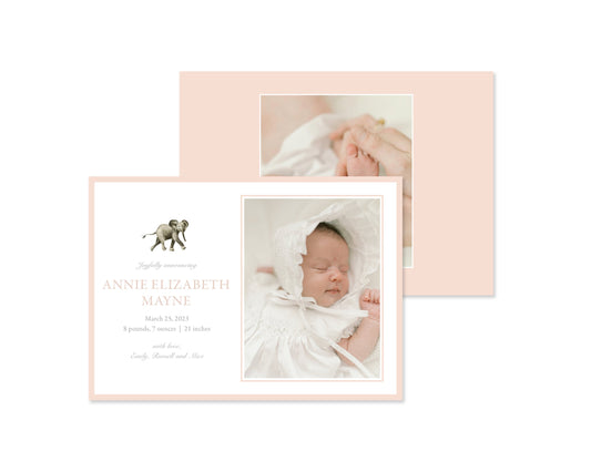 Classic Pink Elephants Landscape Birth Announcement