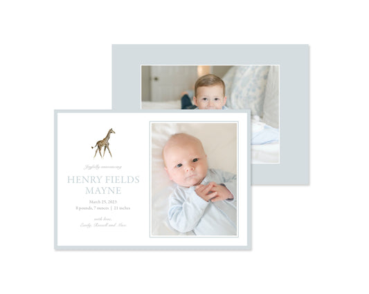 Classic Blue Giraffe Landscape Birth Announcement