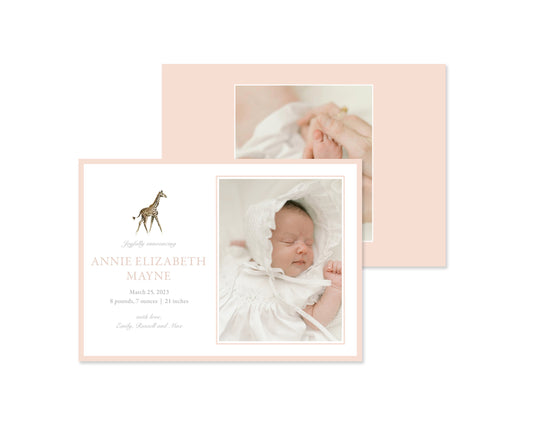 Classic Pink Giraffe Landscape Birth Announcement