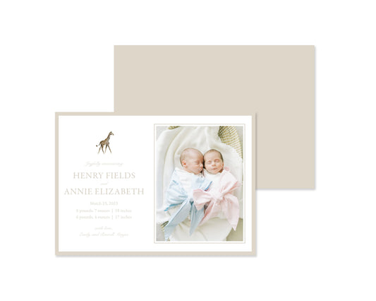 Gender Neutral Giraffe Landscape Birth Announcement