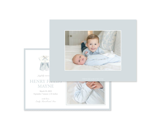 Classic Blue Heirloom Suit Landscape Birth Announcement